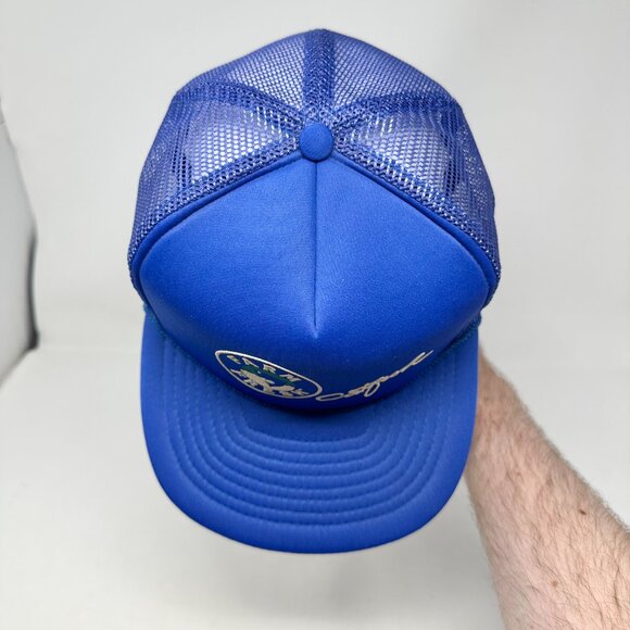 Vtg San Sun Farm Fresh Catfish Snapback Trucker Mesh Hat Blue Turquoise - Picture 9 of 12